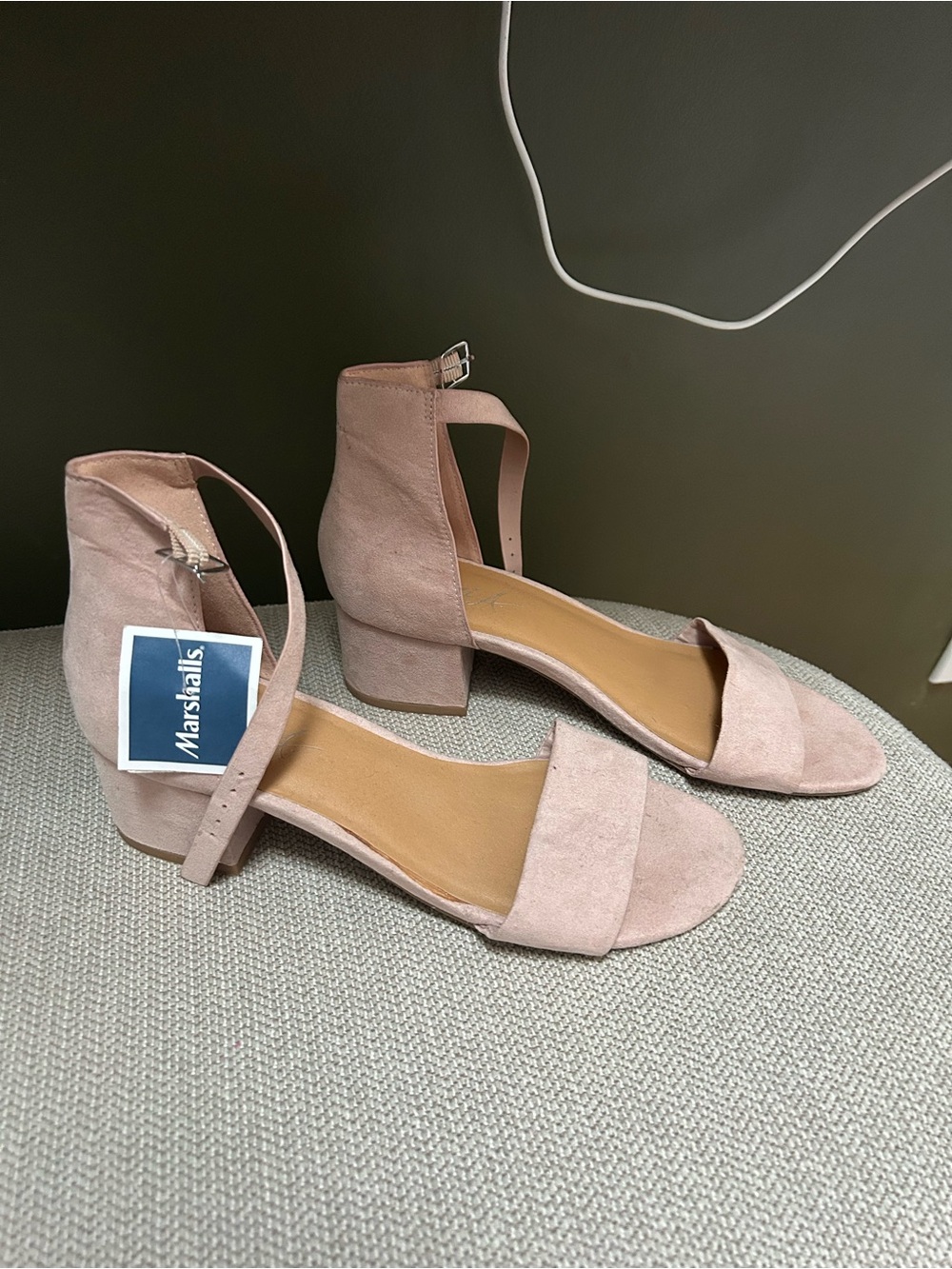 Suede Ankle-Strap Block Heel Sandals - Blush Pink